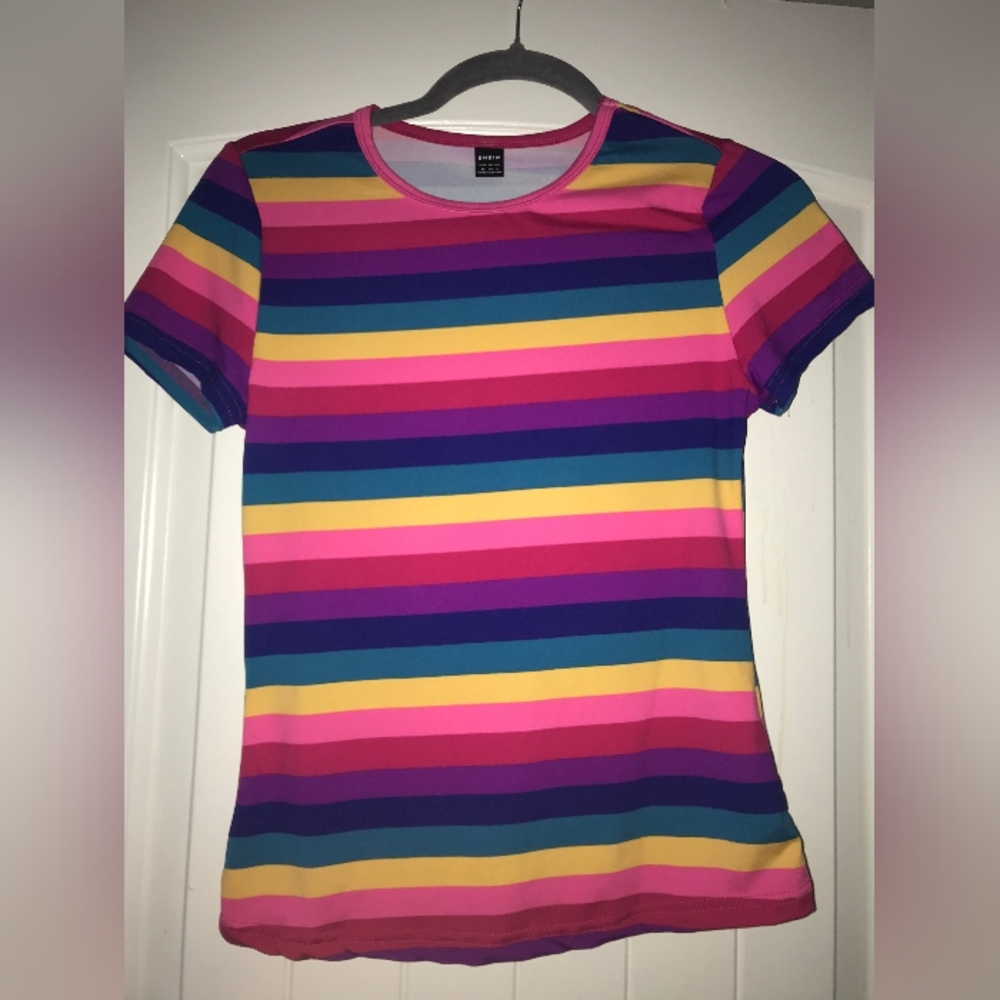 Multicolor Rainbow Colorful Striped Womans Shirt